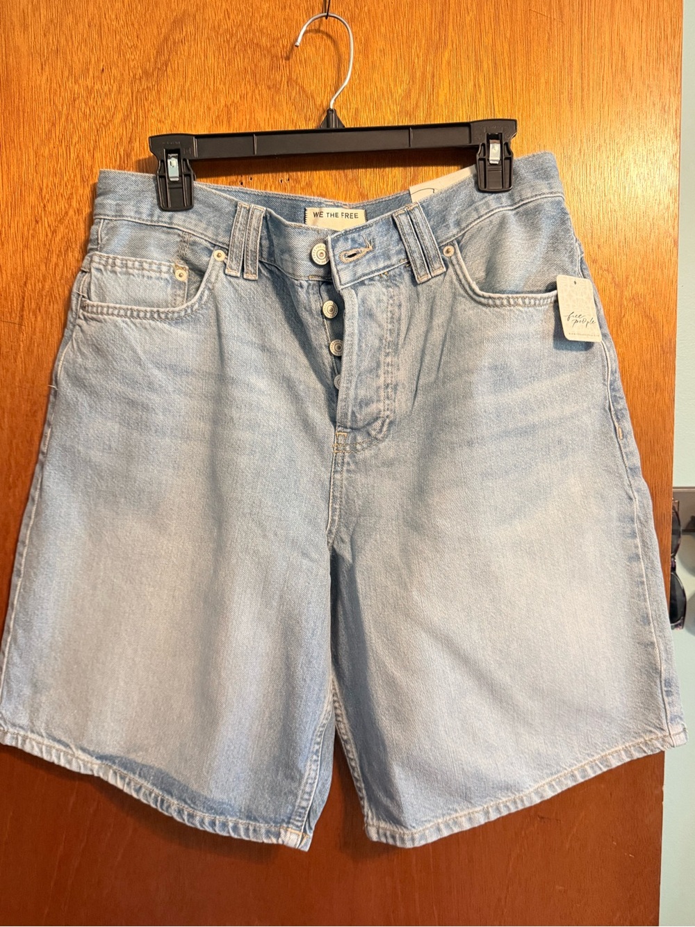 We The Free Faded Blue High-Rise Button-Fly Denim Shorts